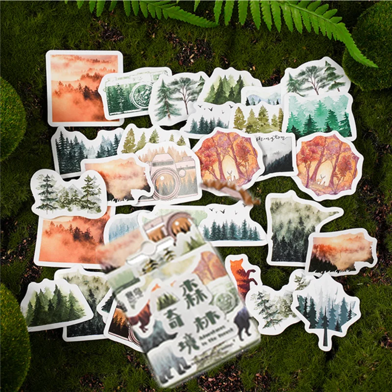 Misty Forest Decorative Sticker Collection - 46 Pieces for Creative Journaling and Scrapbooking