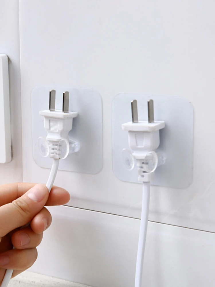 Power Plug Bracket 20/40PCS Hook Tidy Hanging Rack PVC Wall Hook Strong Adhesion Seamless Transparent Waterproof Kitchen Bathroo