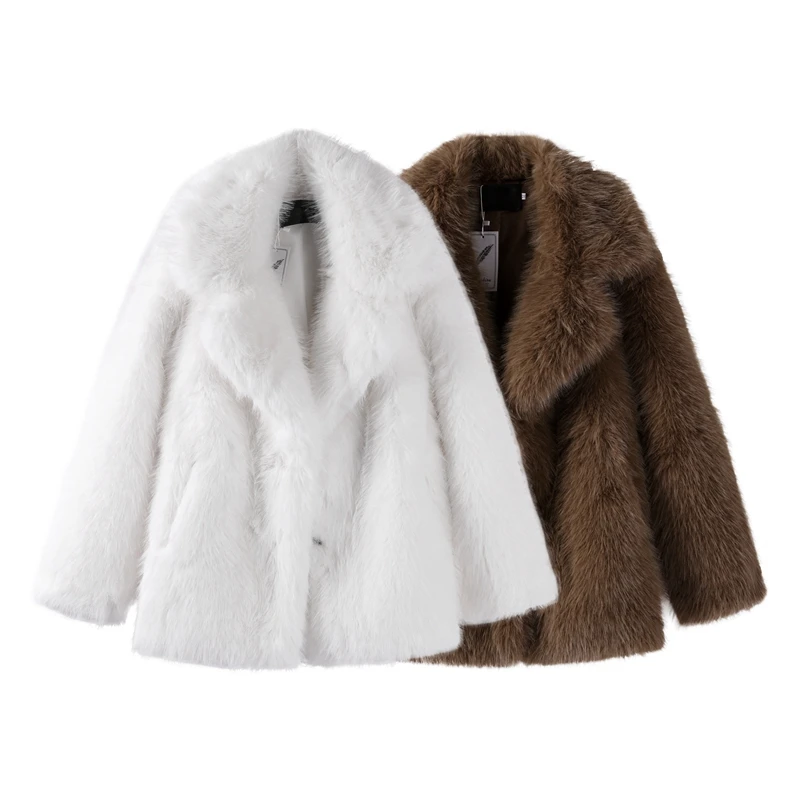 Luxury Women's Brown Faux Fur Coat Lapel Mid-Length Loose Imitation Plush Furry Buckle Overcoat Winter Lady Thick Warm Outwear 31 Luxury Women's Brown Faux Fur Coat Lapel Mid-Length Loose Imitation Plush Furry Buckle Overcoat Winter Lady Thick Warm Outwear