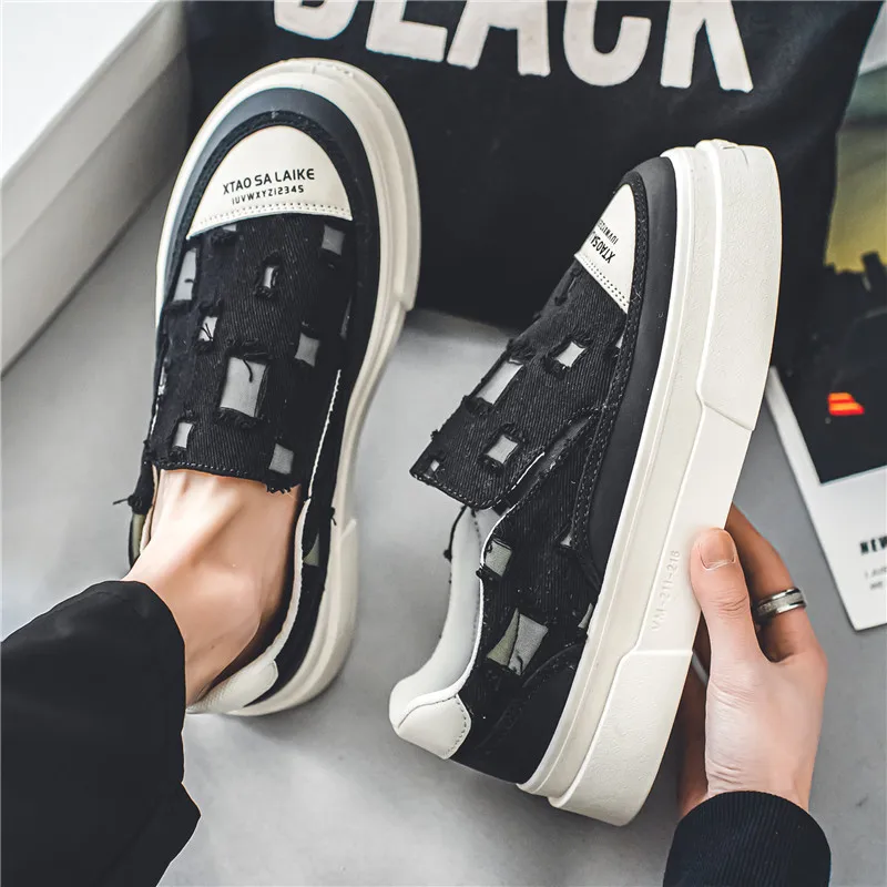 Fashion Design Men's Canvas Sneakers Summer Breathable Platform Mens Loafers Trend Comfortable Flat Slip-on Casual Shoes For Men