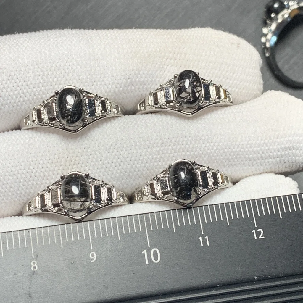 MM Natural Black Rutilated Quartz Ring Adjustable Female Jewelry for Women Gift Wholesale High Quality Vintage Fine