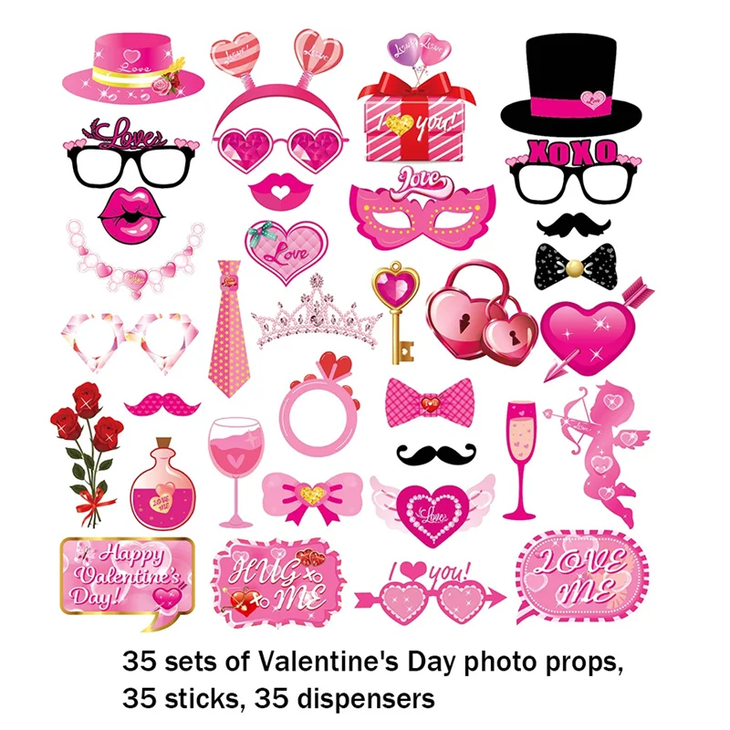 Pack Of 35 Valentine Day Props Valentine Day Party Decorations With Kiss Signs For Romantic Celebrations