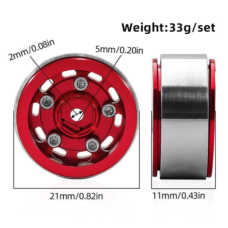 Set de 4 jantes RC 0,7 pouce pour crawler 1/30, présentées sur fond blanc, compatibles Axial SCX30, Bronco, Wrangler, K10, Redcat Ascent-32