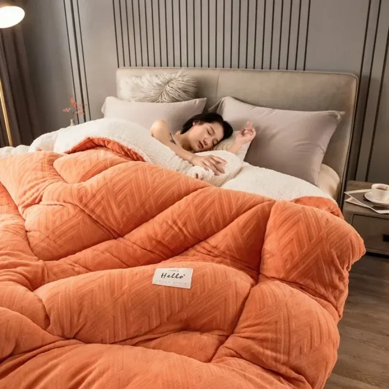 220x240 5kg Super Warm Lamb Wool Quilt Winter Thickened Cotton Quilt Warm Cotton Double Sided Velvet Soft Extra Large Blanket 이불