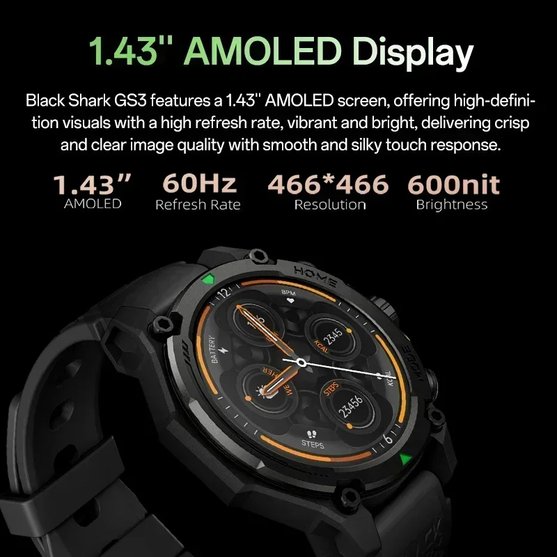 [World Premiere]Blackshark GS3 Smart Watch Global Version 1.43"AMOLED Display GPS Satellite Positioning 21 Day Life 5ATM 2