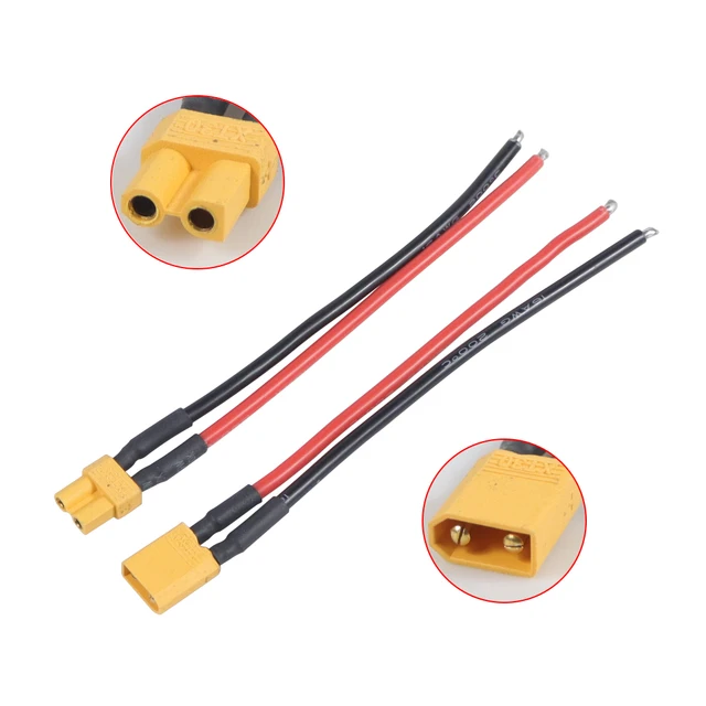 4 Conectores XT30 Con Cable 16AWG 10cm - Juegos Macho/Hembra Para Baterías LiPo RC