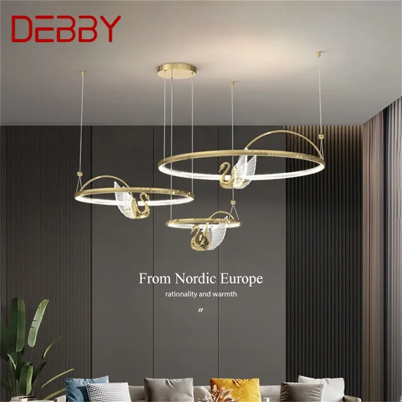 

DEBBY Nordic Creative Pendant Light Swan Round Ring Chandelier Lamp for Bedroom Parlor Home Modern Fixtures