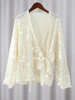 Fashion Lace Up Sequins Patchwork Coat Women Chic V Neck Long Sleeves Loose Jacket 2024 Autumn New Lady High Street Outerwears 5