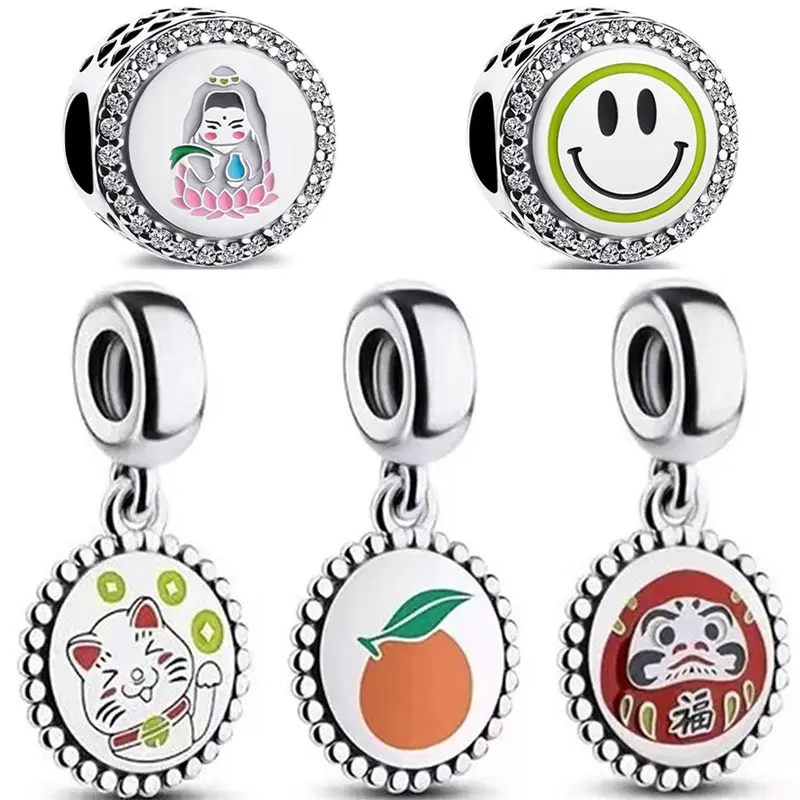 

New 925 Sterling Silver Charm China Shining Charm Lucky Cat Pendant Bead Fit Popular Bracelet DIY Jewelry