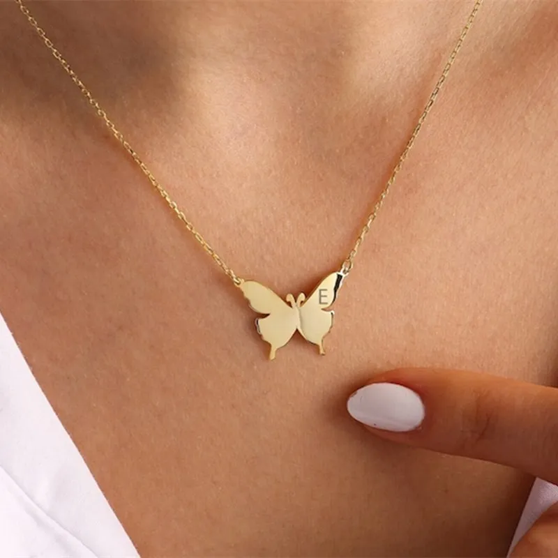 Necklace Stainless Steel Butterfly Initial Letter for Women