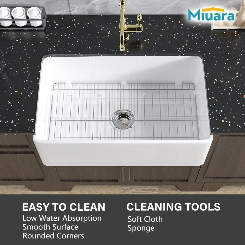 NEW-Farmhouse Sink 30 Inch - White Apron Front Undermount Kitchen Sink Reversible 30"x18"x10", Farm House Style Single Bowl, Hea