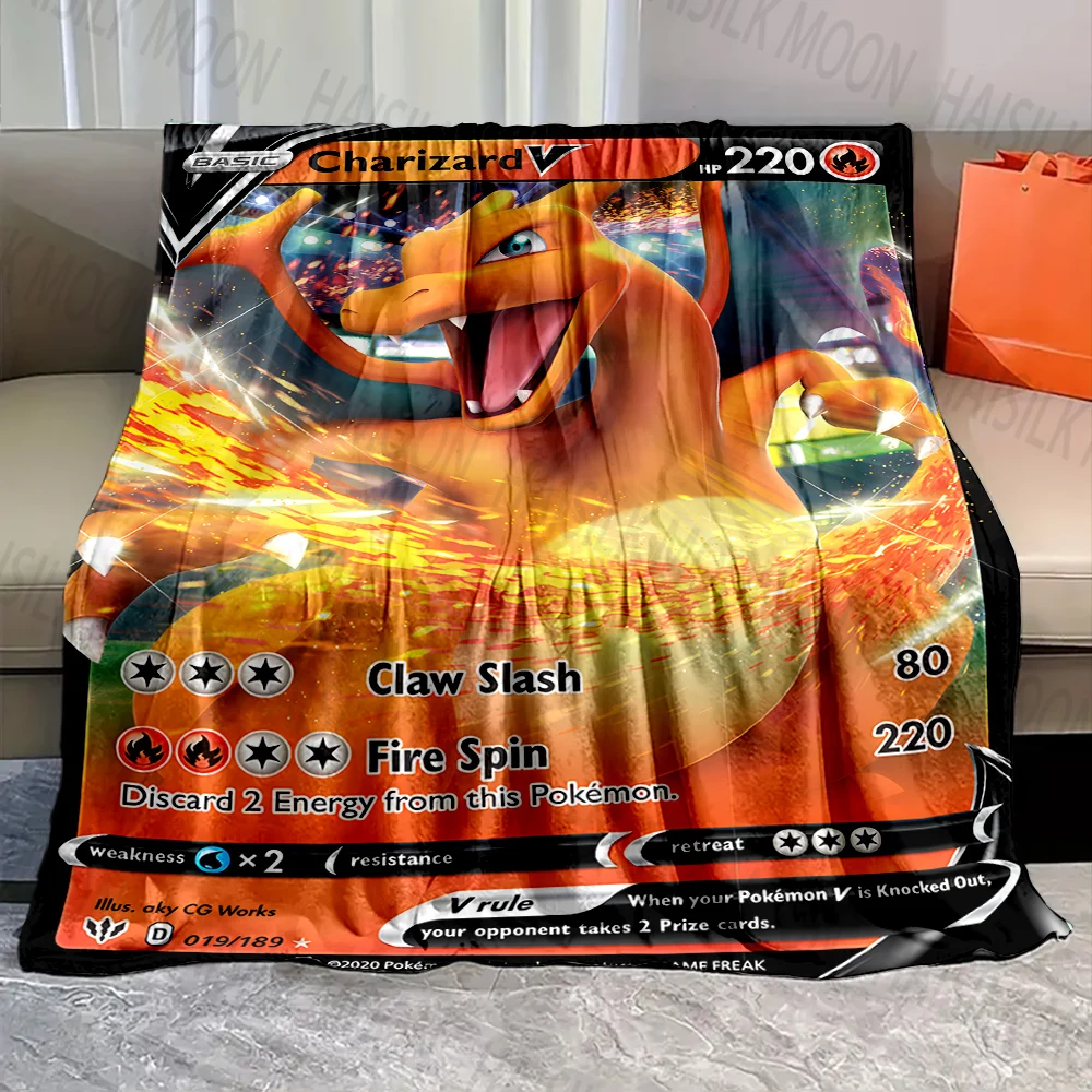 1PC Pokémon Card Charizard Print Blanket Warm Soft Fluffy Throw Kids  Adult Sofa Bed Break Blanket for Travel Picnic Camping 4