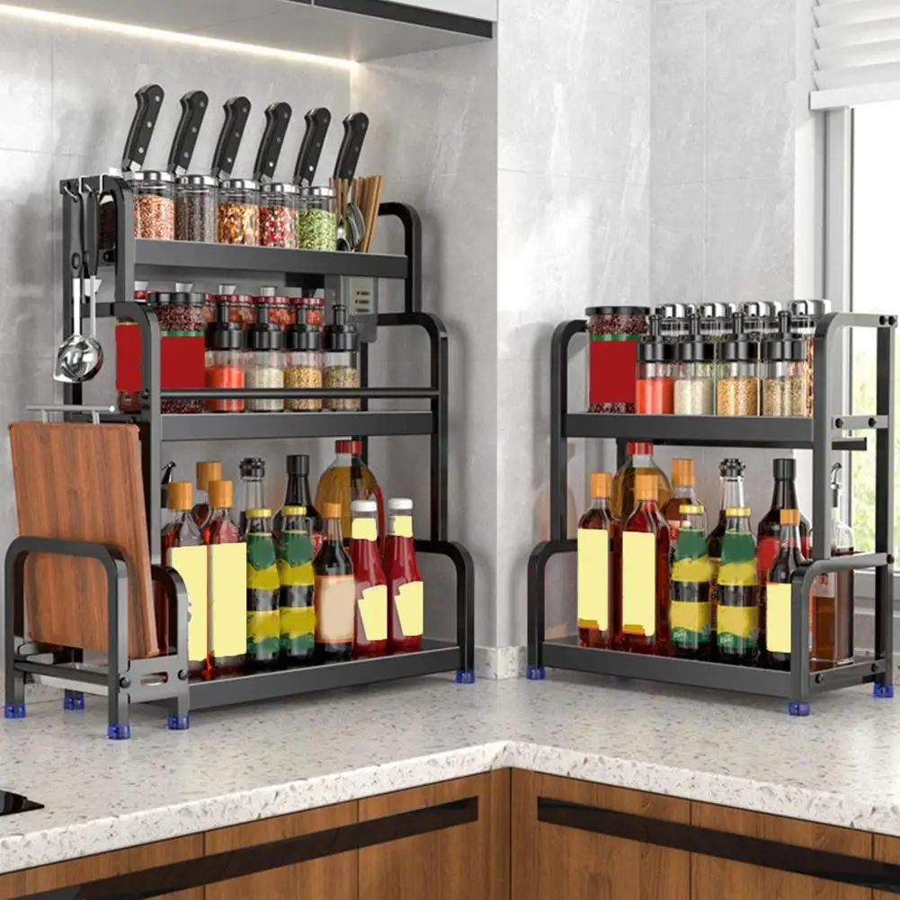 2/3Layers Kitchen Storage Rack Stainless Steel Seasoning Chopsticks Shelf Organizer Knife Jar Organizer Household Accessories