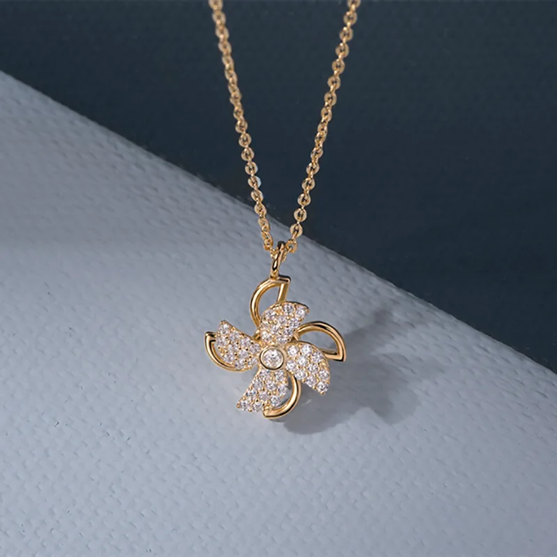 

Stainless Steel Rotating Windmill Necklace Gold Pendant for Women Luxury High-grade Zircon Collarbone Chain Girls Jewelry