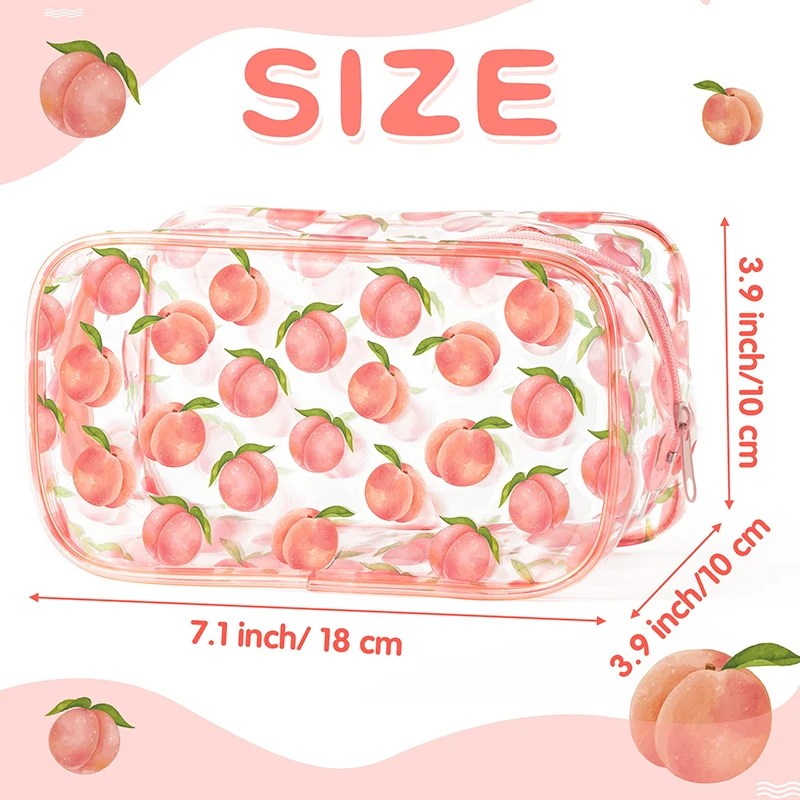 Peaches Print Clear PVC Makeup Bag Women Girls Fruit Pattern Cosmetic Toiletry Bag Portable Travel Zipper Organizer Storage Bag
