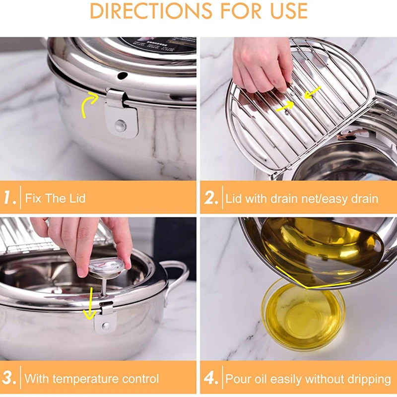 Premium Stainless Steel Japanese Tempura Fryer with Thermometer and Lid
