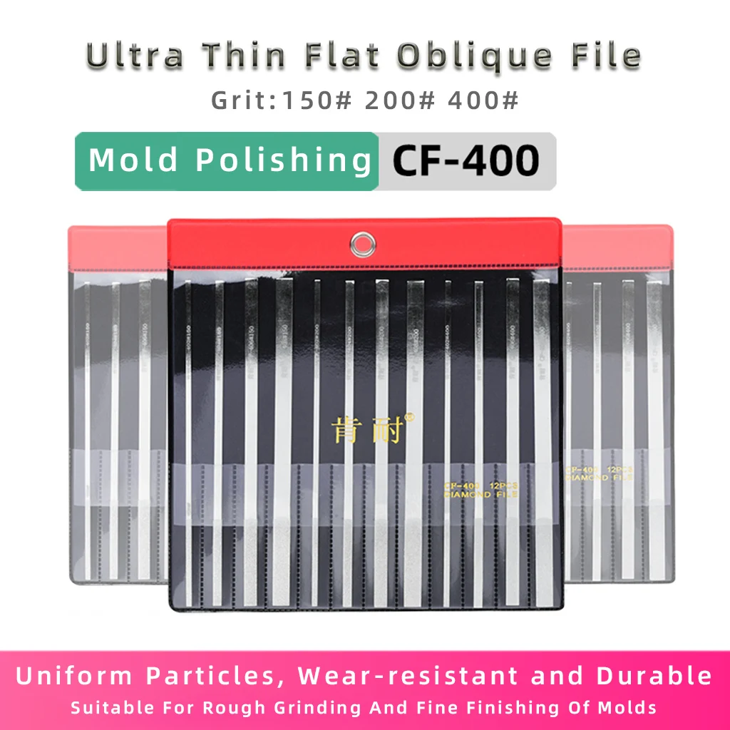 CF-400 Ultra Thin Flat Oblique Diamond Files Set For Grinding Mold Trimming DIY Hand Tools needle file set needle file kit needle file needle files hand file tools 12 Pcs 180mm 150# 200# 400#