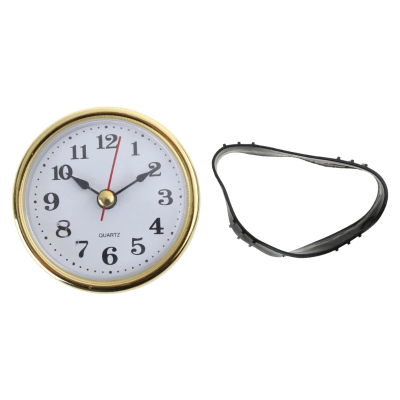 831B Mini Clock Insert 2-1/2Inch 65mm Round Movement Clock White Face Golden/Silver Tone Arabic Numerals Head