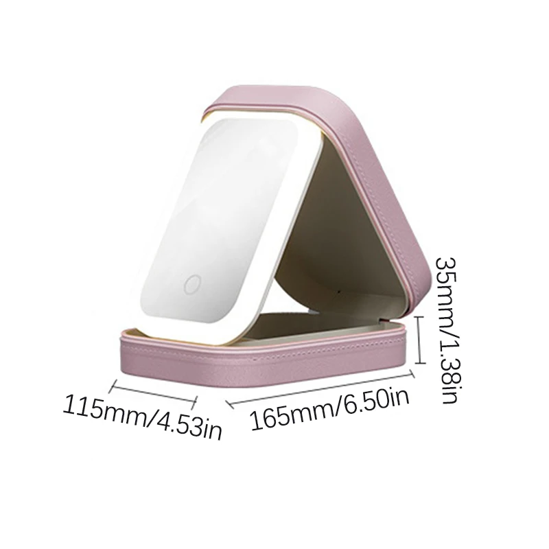 LED 조명 거울이 있는 메이크업 보관함, 휴대용 여행용 PU 가죽 화장품 쥬얼리 보관함, 밝기 조절 가능 3 개
