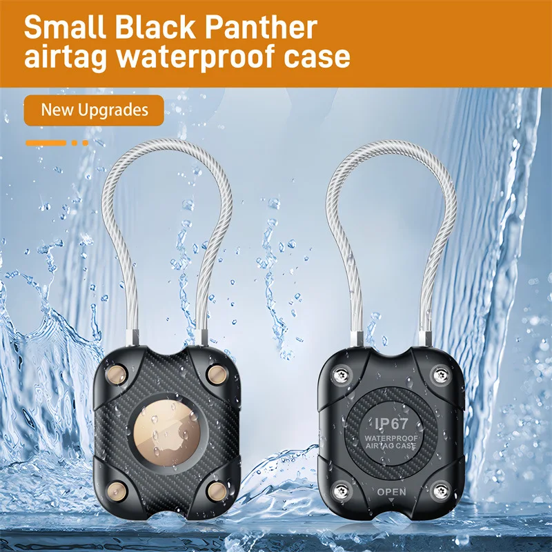 Secure Lock AirTag Holder with Wire Cable - 360° Hard Protective Keychain Case
