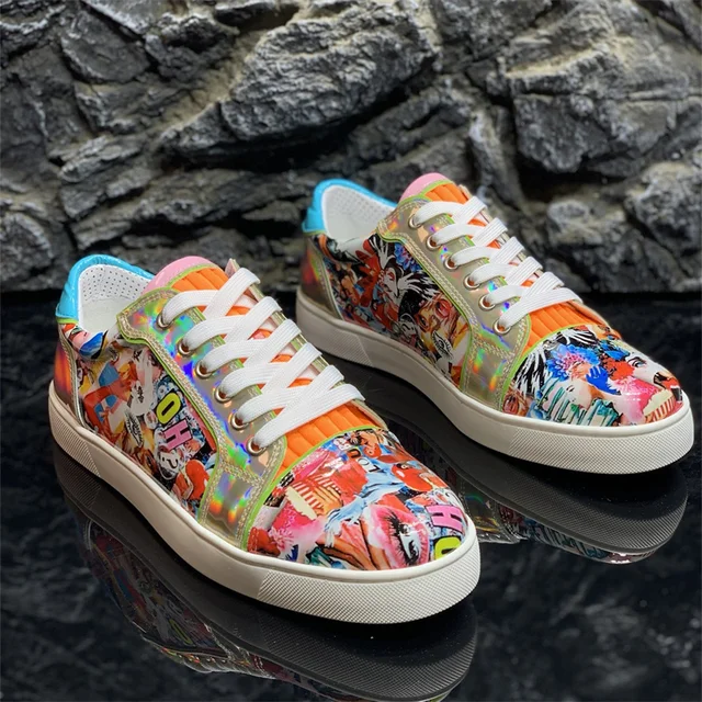 Luxury Brand Cartoon Breathable Pattern Red Bottoms High Top