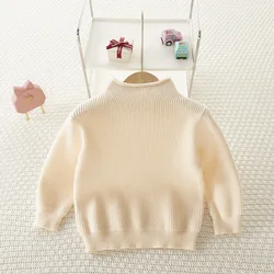 Primavera novo bebê menina cor sólida camisola de algodão meninas malha camisas de fundo moda crianças de malha pulôver meninas malha topos 1 6y