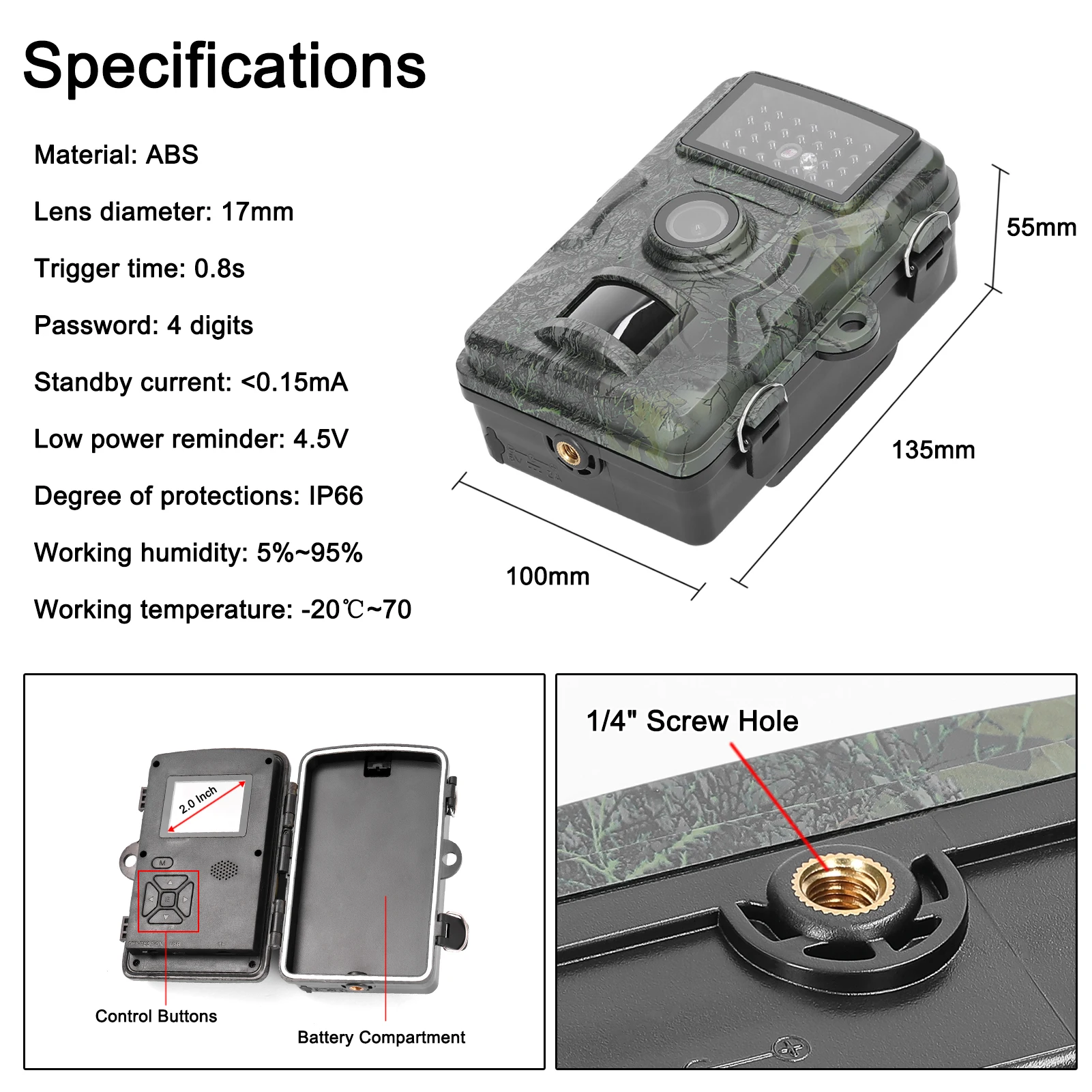 Portable Outdoor Huntings Camera 16MP 1080P Day Night Photo Video Taking Trail Monitoring Camera IP66 with 32G Memory Card