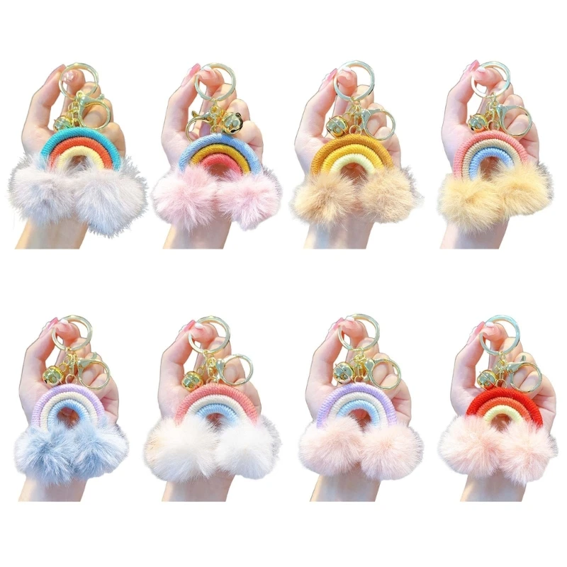 

Plush Pendant Woven Rainbow Cloud Hairball Keychain Car Interior Hanging Decor Bag Charm Schoolbag Backpack Ornament