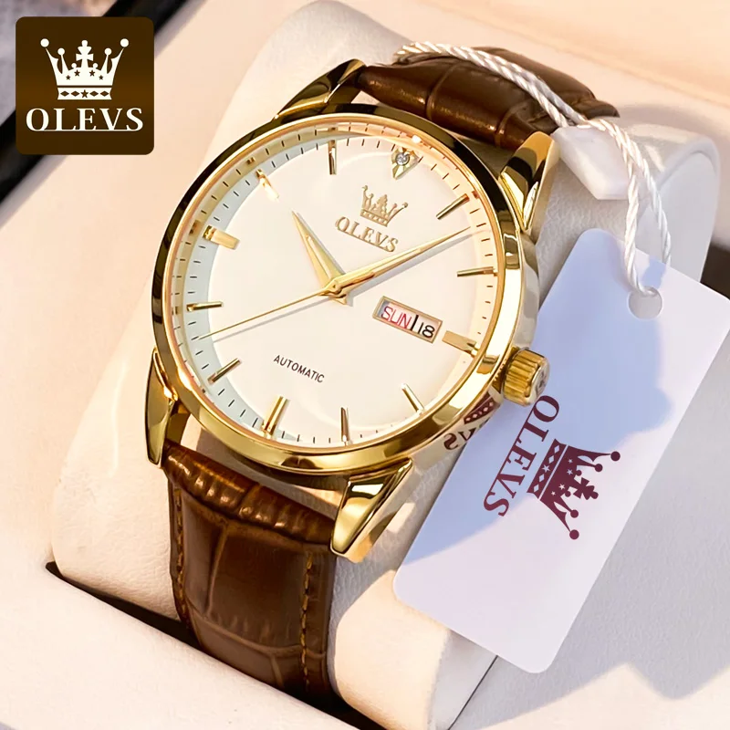 

OLEVS 6629 Automatic Mechanical Men's Watch Men's Business Waterproof Leather Strap Top Luxury Brand Men's Watch Reno Masculino