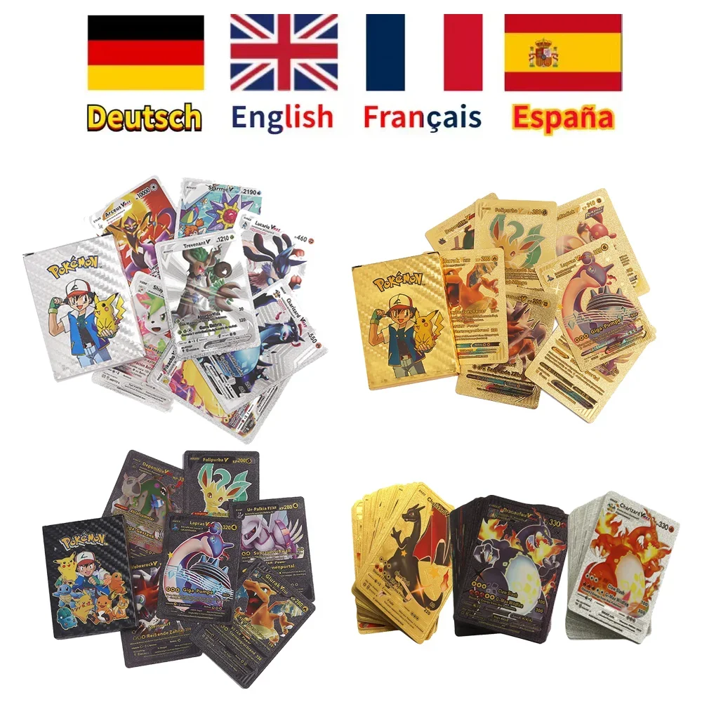 

Pokemon Colorful Gold Foil Card Charizard Pikachu Arceus Silver Rainbow English Spanish French German VSTAR VMAX Card A Set