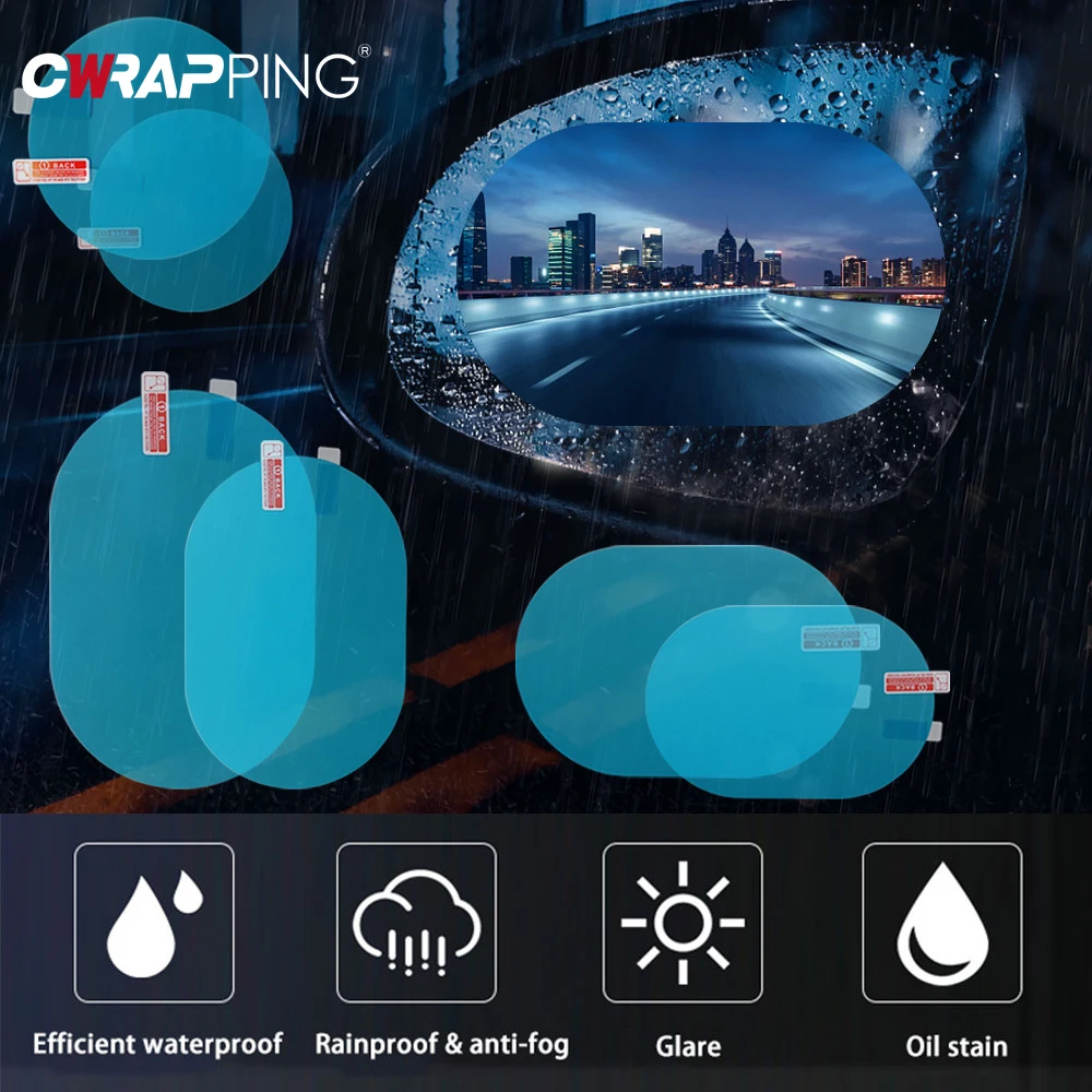2PCS Car Rearview Mirror Protective Film Window Clear Film Anti Dazzle Waterproof Rainproof Anti Fog Sticker