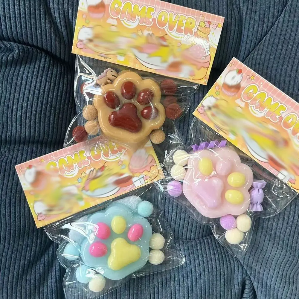 Novelty Plush Ball Cat Paw Squeeze Toy TPR Silicone Cartoon Fidget Toy Fidget Toy Sensory Toy Pinch Decompression Toy Kid