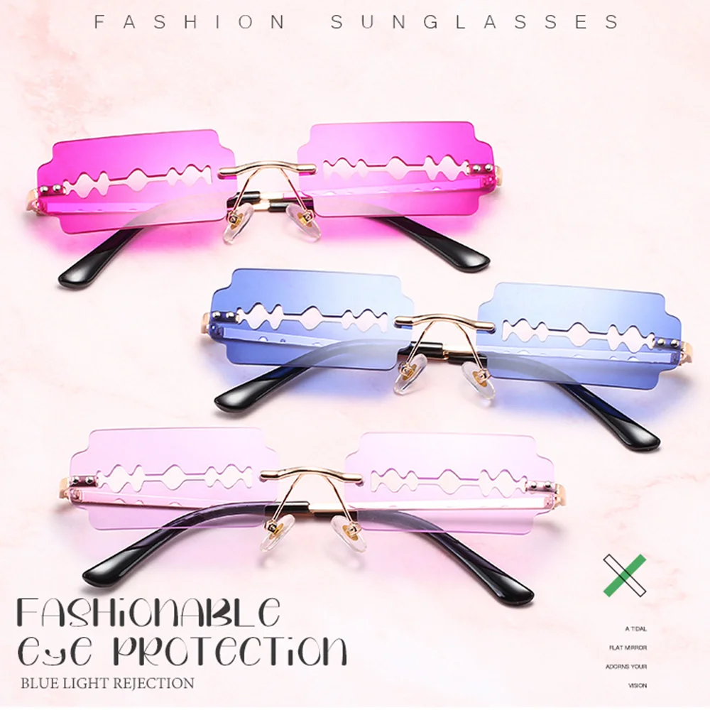 

Очки солнцезащитные женские прямоугольные без оправы с полыми лезвиями