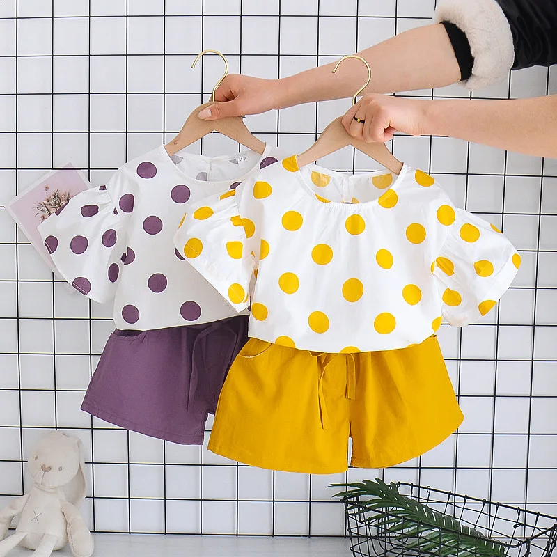 Baby Girl Clothes 0-4Y Summer Cotton Short Sleeve Shorts Girls Suit Girls Polka Dot Top + Shorts Girls Clothing Two Piece Set baby knitted clothing set