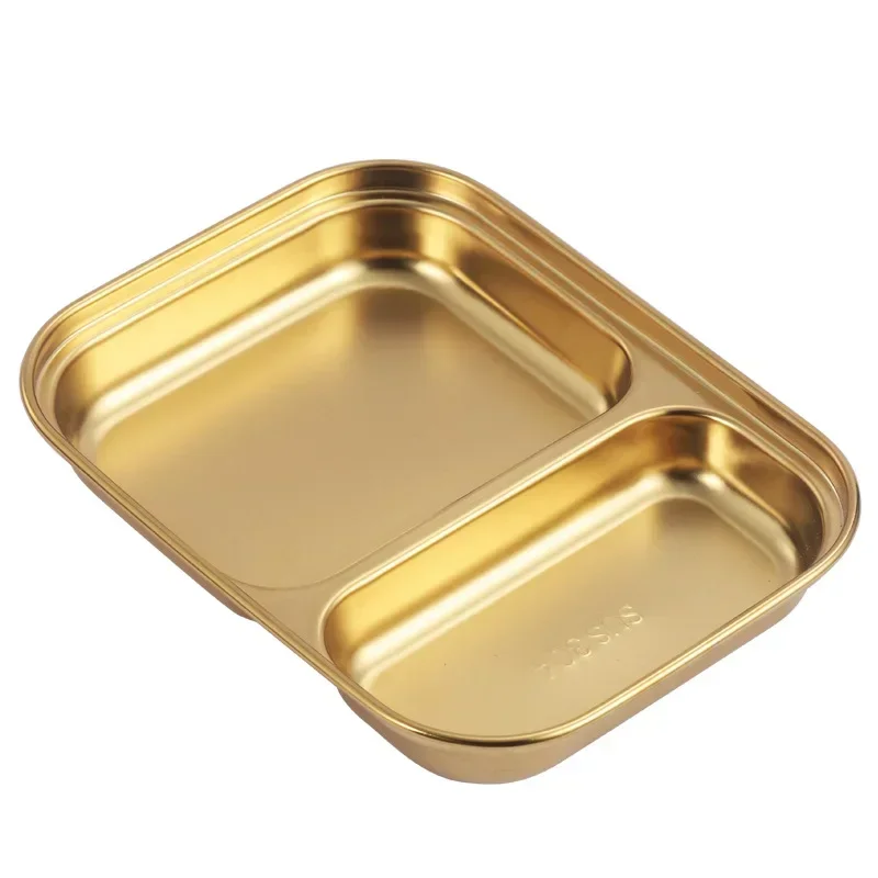 Golden Korean Style 304 Tableware Stainless Steel Plate Dinner Divided snack meal seasoning kindergarten student box meal