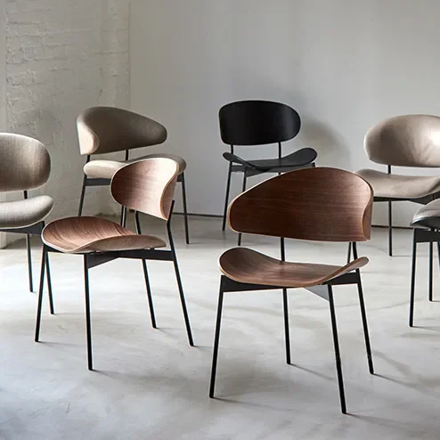 

New Nordic Patchwork Fabric PU Walnut Living Room Furniture Simple Wood Restaurant Dinning Chair