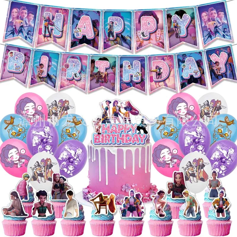 Kpop Demon Hunter Party Supplies - Disposable Tableware Banners Balloons Cake Topper