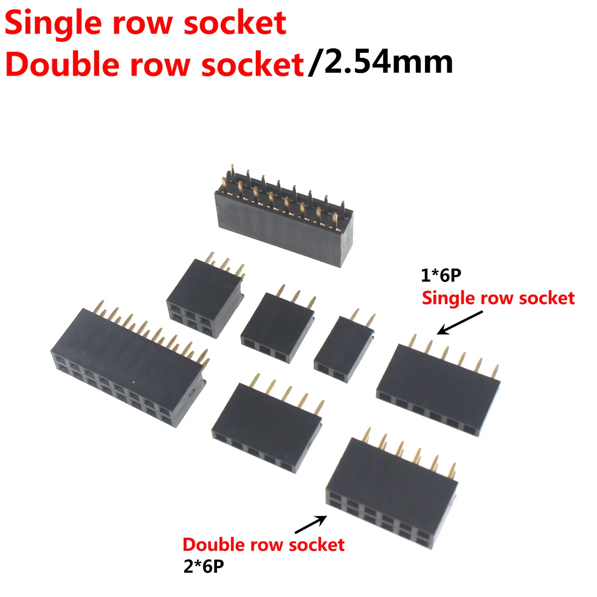 Single Row Pin Female Header Socket Pitch 2.54mm 1*2P 3P 4P 6P 8P 12P 15P 20P 40P Pin Connector For Arduino