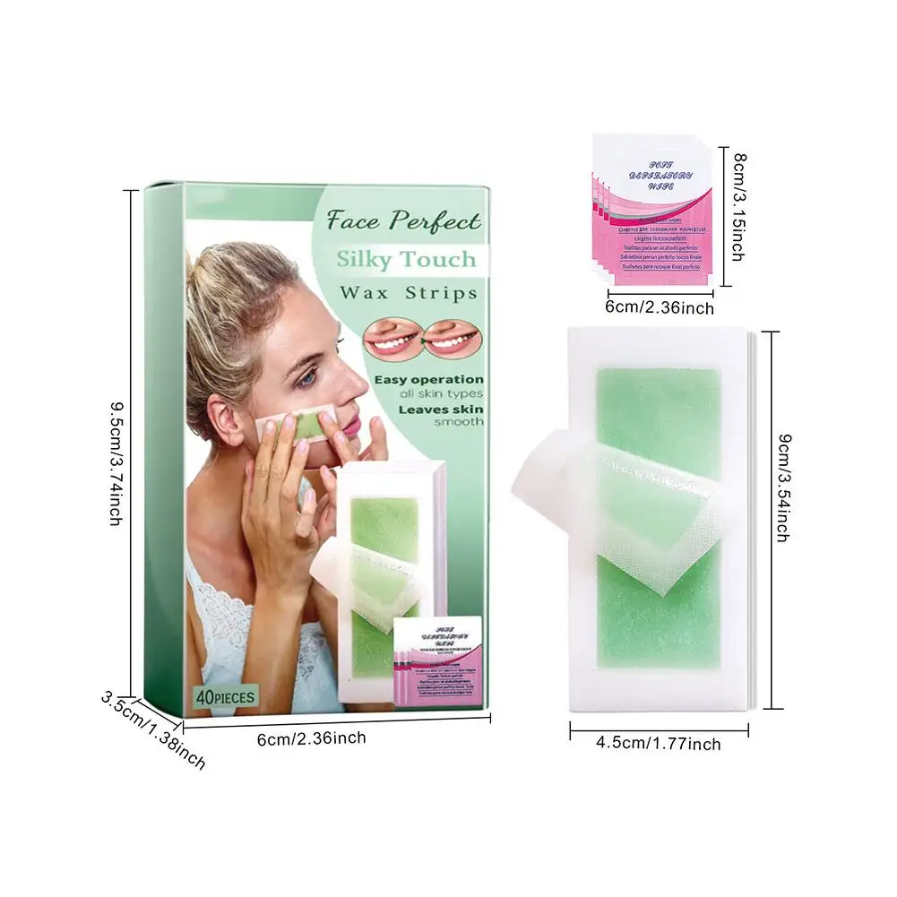 Facial Hair Removal Wax Strips Moisturizing Refreshing Mild Hair Removal Tool Face Lips For Women Chin Upper Lip Beard 40Pcs