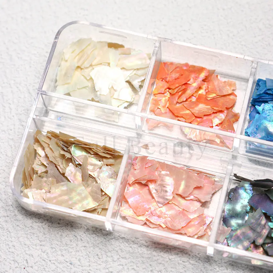 Torokom 3D Abalone-Muschel-Nagelpailletten – 12 Farben In Box, Holografisch, Für UV-Gel & Maniküre