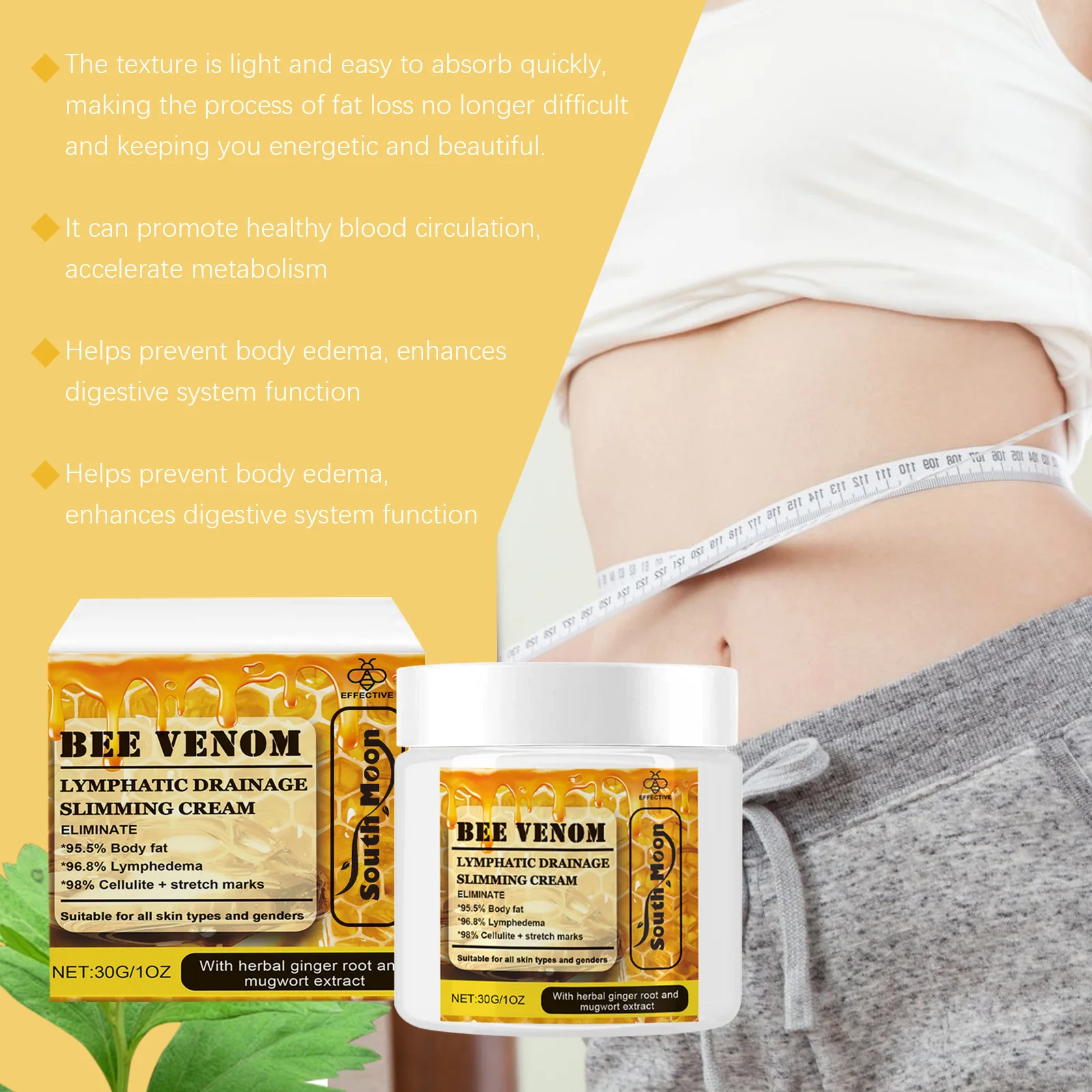 Bee Venom Lymphatic Drainage Cream Firming Body Detox Eliminate Edema Remove Cellulite Fast Fat Burning W-Eight Loss Products