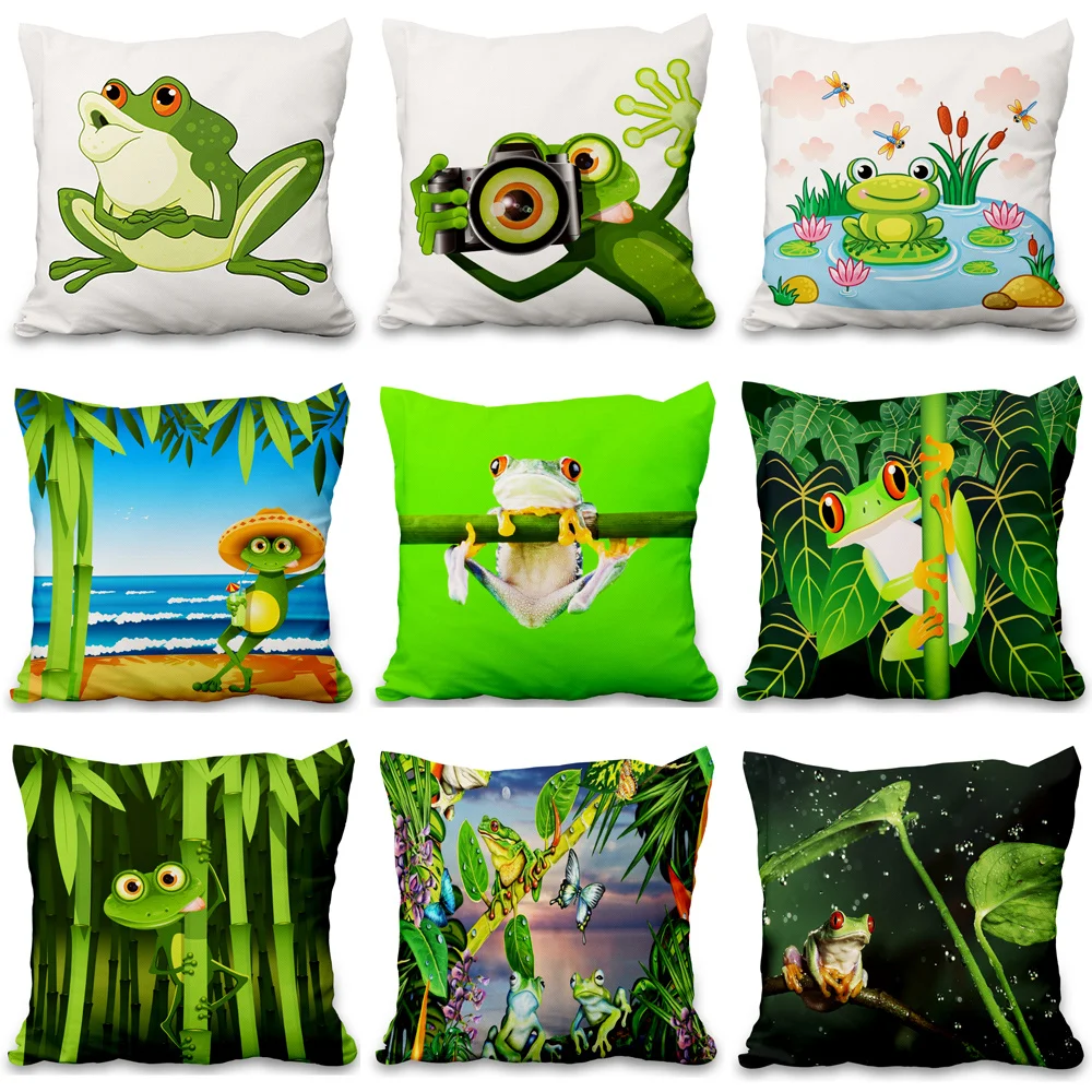

Funny Frog Plant Green Pillow Case Polyester Home Decor Cushion Cover Sofa Car Decorative Pillowcase Throw Pillows Covers