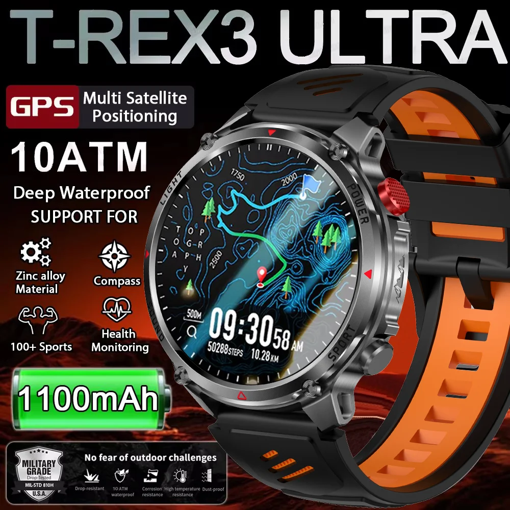 2026 T-Rex3 Ultra 1100mAh Battery Smart Watch GPS Track Compass IP69K Waterproof Sports tracker Outdoors Military Smartwatches 1