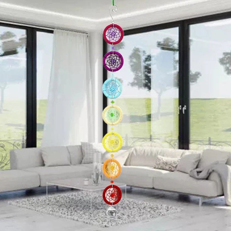 Chakra Dream Catcher with 40mm Crystal Chandelier Ball Prisms Suncatcher Handmade Rainbow Fengshui Wall Car Pendant Ornament 4