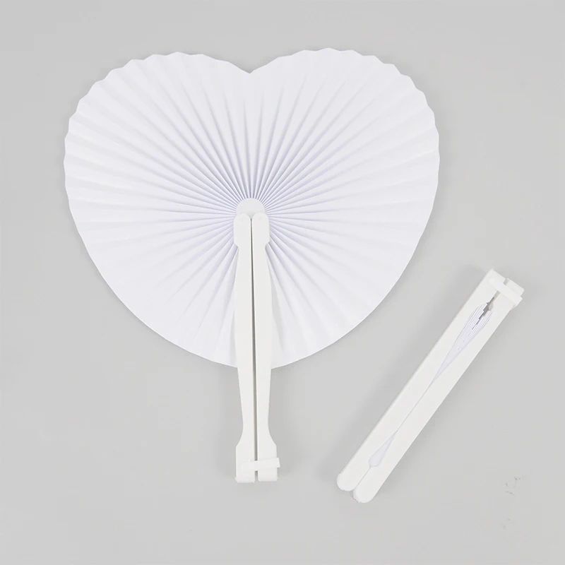 30/60/100pcs White Heart Shape Folding Fan Handheld DIY Painting Paper Fans  with Plastic Handle for Wedding Party Supplies Gift - AliExpress