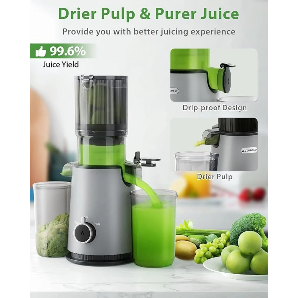 Cold Press Juicer Slow Juicer with 4.35" Feed Chute Fit Juice Extractor Machine 6