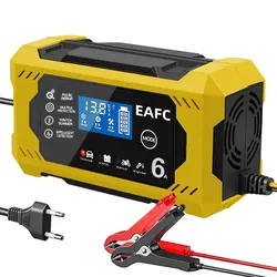 Digital 12V Car Battery Charger - Fully Automatic Repair (EU Plug Yellow)