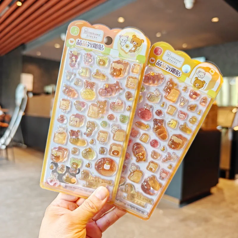 1-2pcs Kawaii Rilakkuma Bear 3d 릴리프 크리스탈 스티커 귀여운 Diy 휴대 전화 장식 스티커 학생 핸드 계정 문구 선물