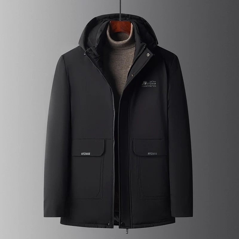 

2023 New Winter Men's Parkas Mid Length Extra Thick Coat Business Casual Windproof Cotton Coat