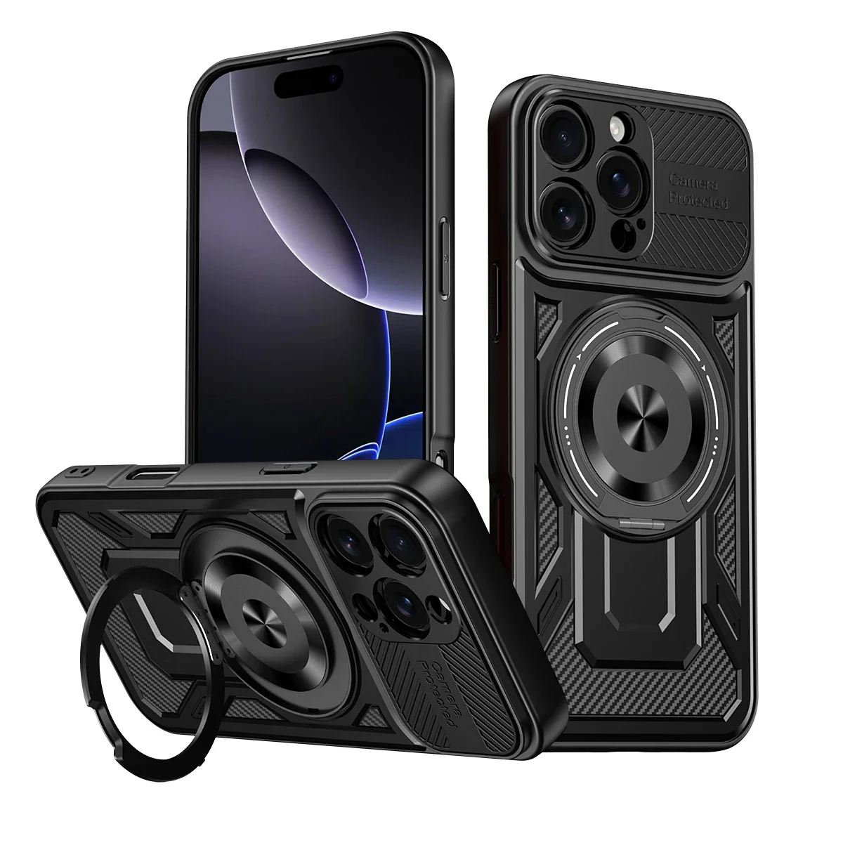 360° Magnetic Ring Stand Metal Case with Wireless Charging and Anti-Fall Protection